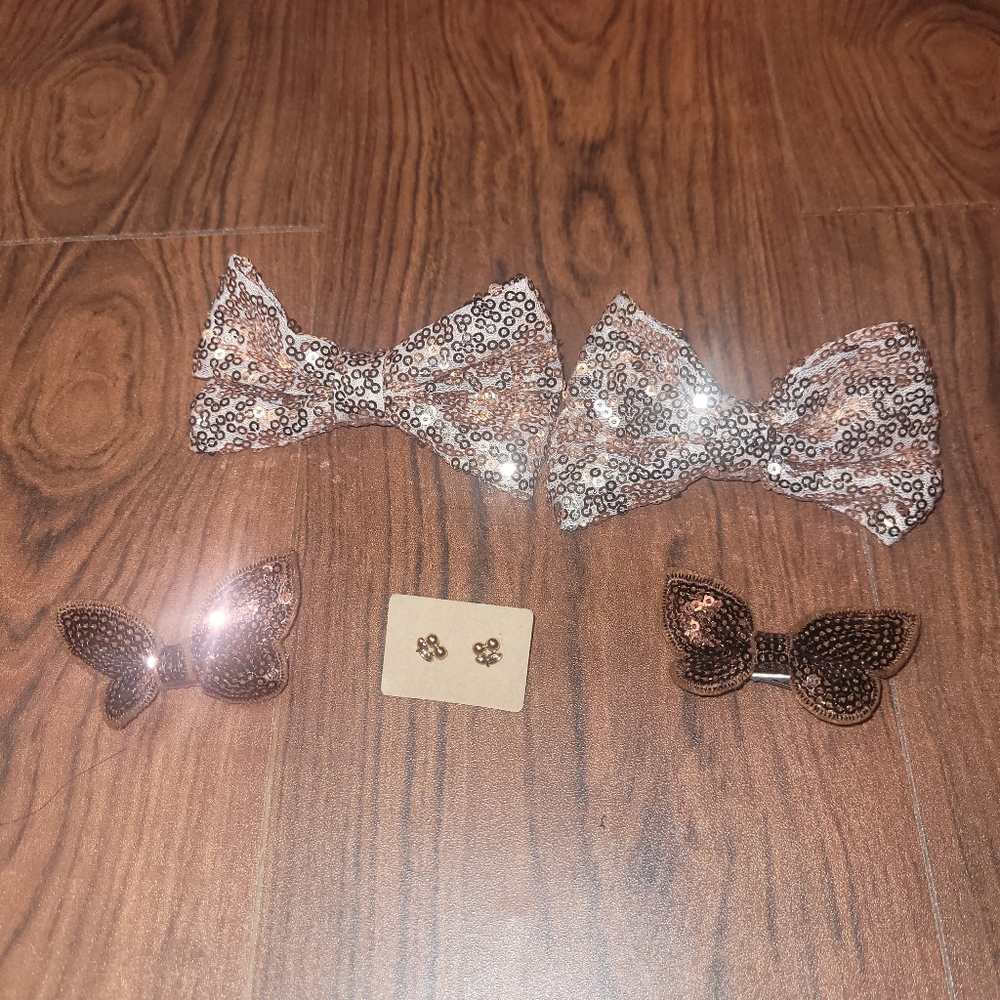 Hair bows, mini hair bows, and earrings bundle